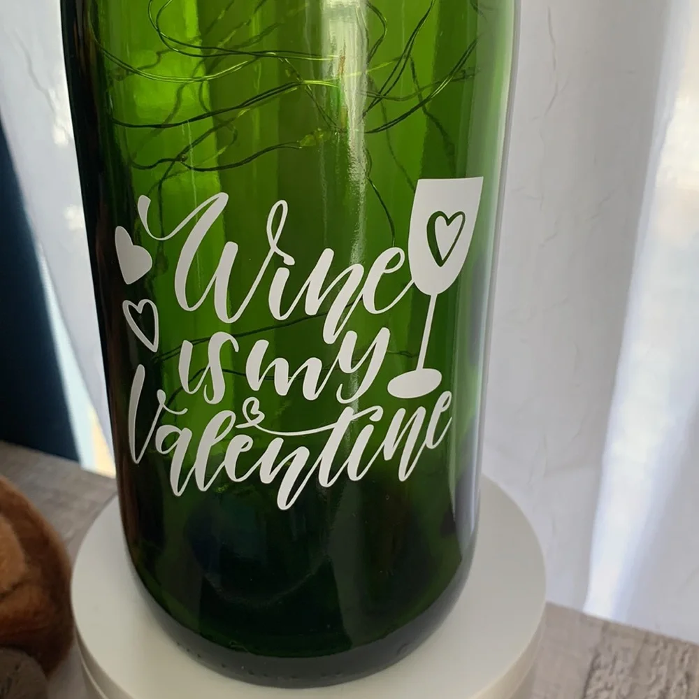 Hand Crafted- 'Wine is My Valentine' wine bottle lantern